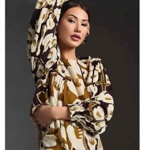 Bl^nK London  Brown and Cream Peasant Blouse|Size M